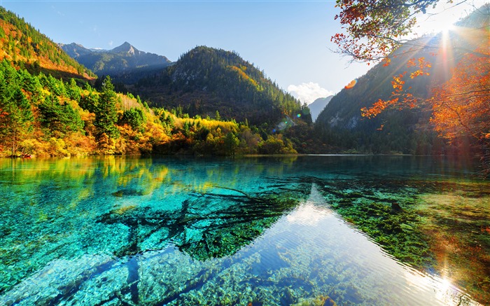 China, Jiuzhaigou Parks, Outono, Lago, Montanhas Visualizações:22990