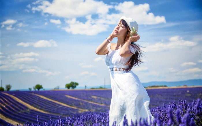 China, vestido blanco, belleza, púrpura, lavanda, cielo azul Vistas:10381