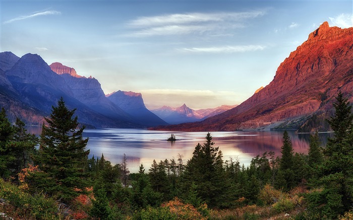 National Park Mountains Glacier Lake Sunset Views:13485 Date:2018/5/5 10:52:13