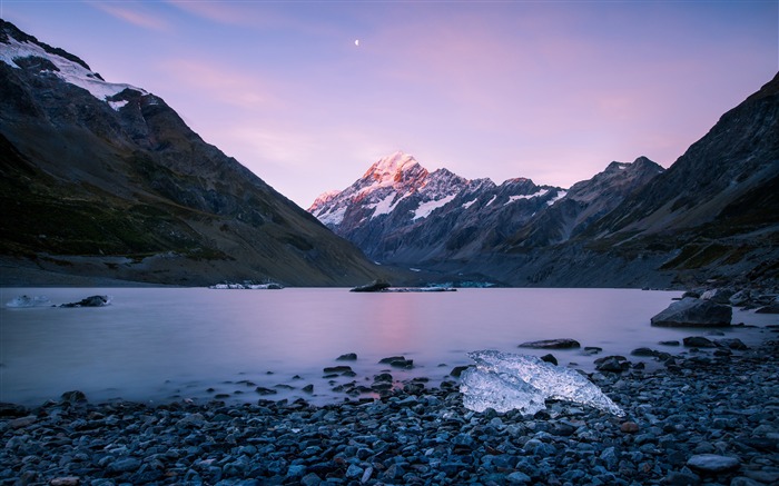 Nouvelle-Zélande, Snow Mountains, Lake, Sunset Vues:13276