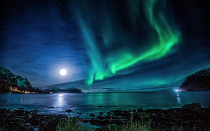 Noruega, Lofoten, Rivers, Noche, Increíble, Aurora Vistas:12982