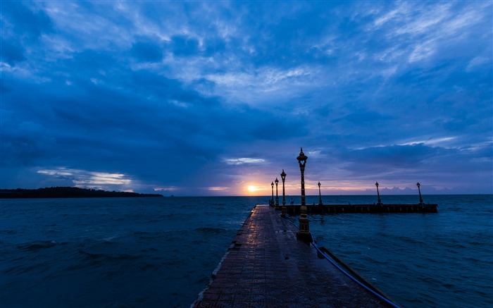 Océano, costa, puente de caballete, salida del sol, horizonte Vistas:9744