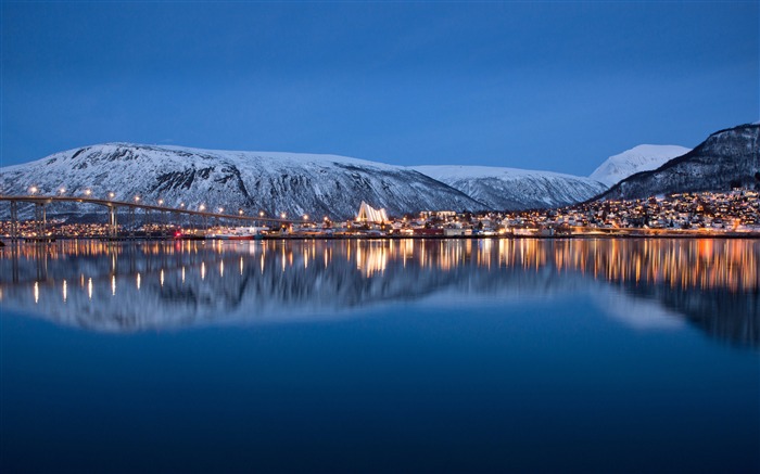 Hiver, côte, port, ville, nuit, illumination Vues:10481