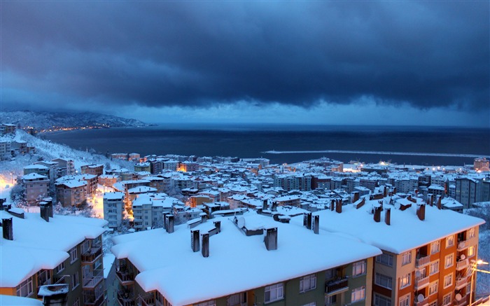 Bahía, ciudad, invierno, nieve, cubierto, edificio Vistas:8814