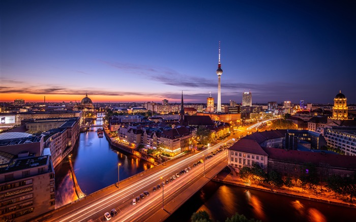 Germania, berlín, ciudad, río, noche, vista, horizonte Vistas:13012