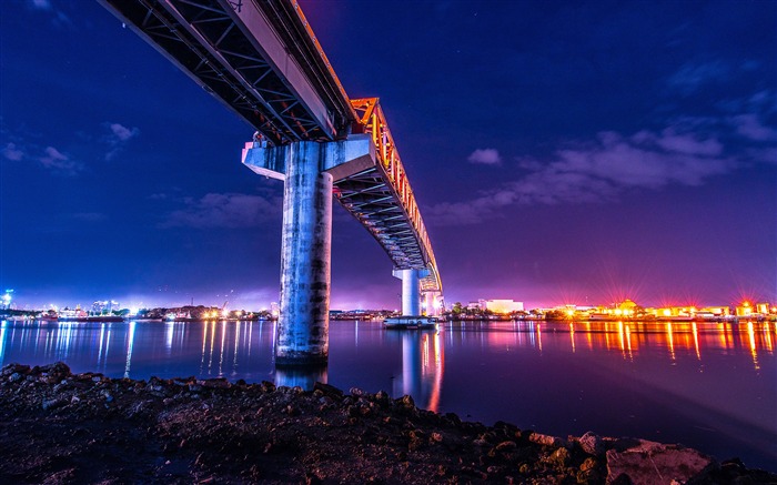 Puente, Arquitectura, Bahía, Iluminación, Cielo azul Vistas:8338