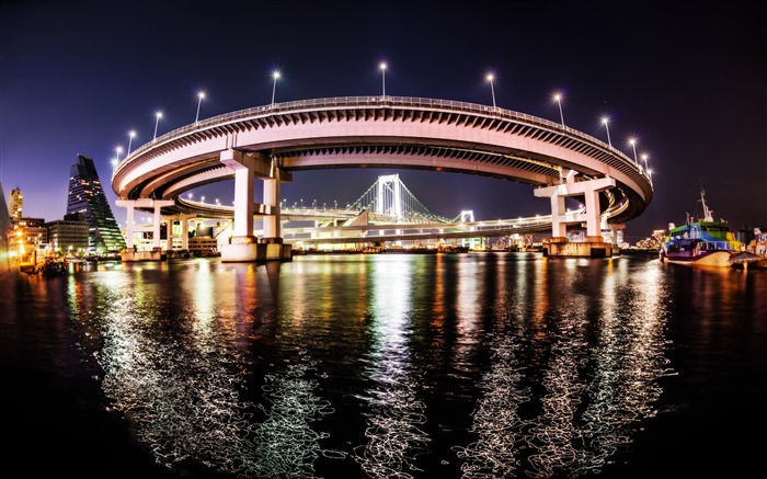 Tokio, arco iris, puente, noche, iluminación, vista Vistas:8910