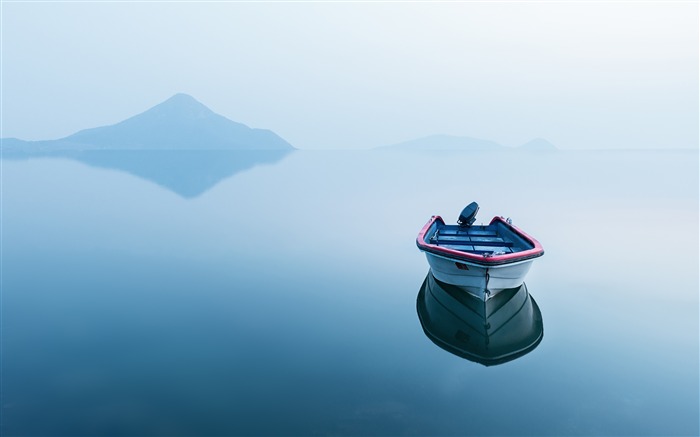 De manhã cedo, lago, nevoeiro, barco, cenário da natureza Visualizações:8700