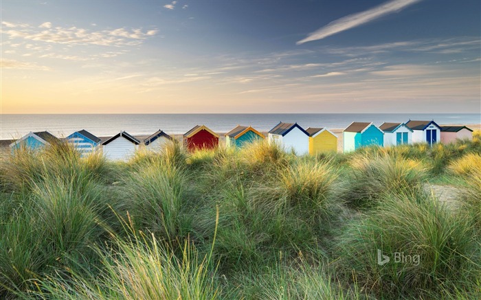 Suffolk, Southwold, praia, cabanas, 2018, Bing Visualizações:6392