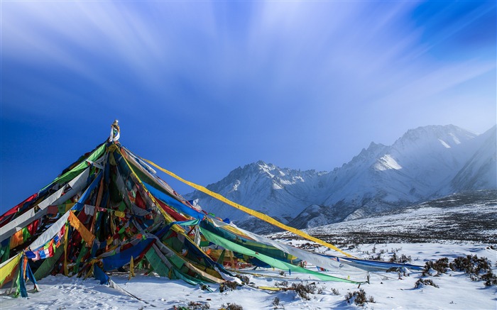 China, Qinghai, neve, montanha, escritura, céu azul Visualizações:8084