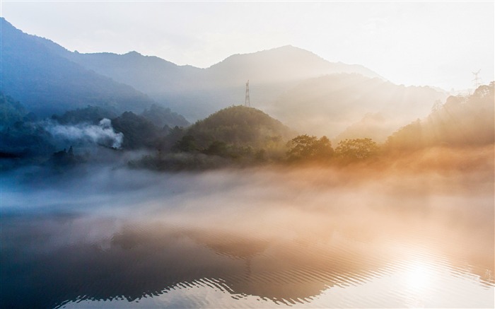 Dongjiang Lake, manhã, enevoado, nascer do sol, reflexão Visualizações:8465