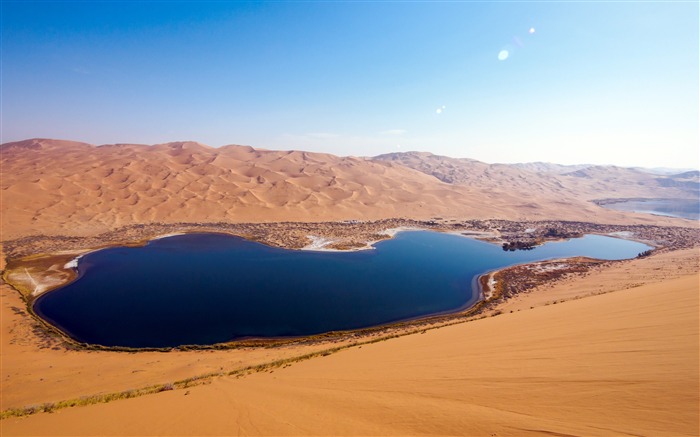 Mongolia interior, desierto de Badain Jaran, lago, cielo azul Vistas:10565