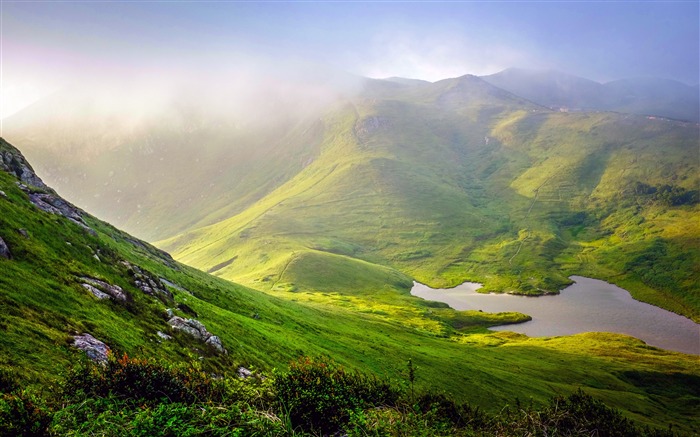 Ilha, desfiladeiro, verde, prado, enevoado, paisagem Visualizações:10571