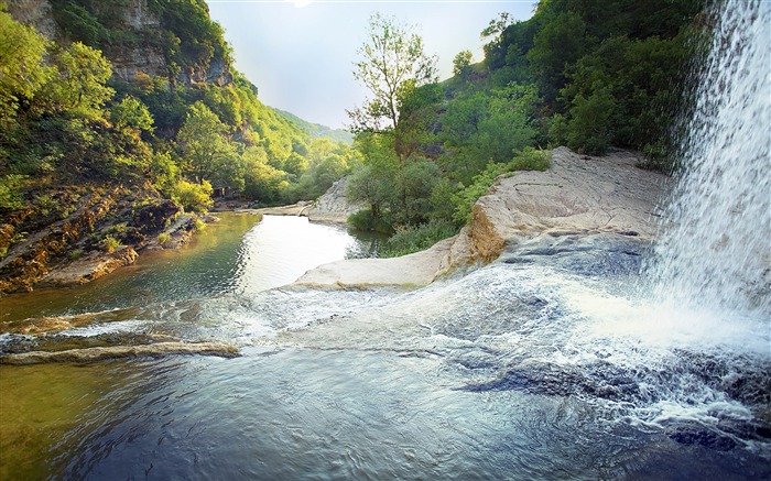 Verano, selva, cascada, río, sol Vistas:9428