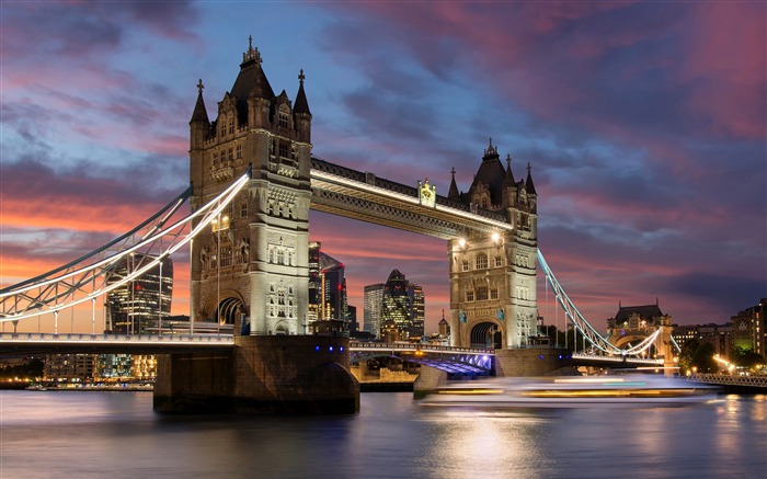 Londres, Tower Bridge, Puesta de sol, Iluminación nocturna Vistas:9987