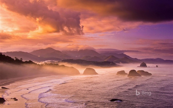 Coucher de soleil, plage, état de l'Oregon, Bing, papier peint, 2018 Vues:7709