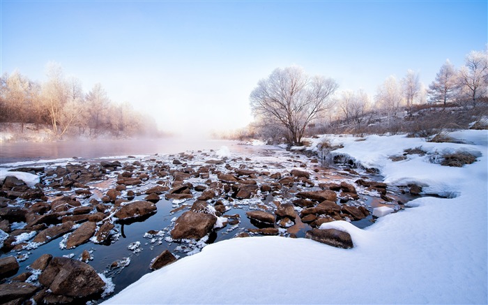 Invierno, Cubierto de nieve, Río, Mañana, Paisaje Vistas:9166