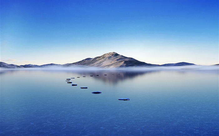 Paraíso, cielo azul, montañas nevadas, lago, foto Vistas:11308