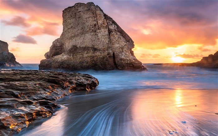 Diente de tiburón, Roca, Playa, Océano, Puesta de sol, Foto Vistas:11405