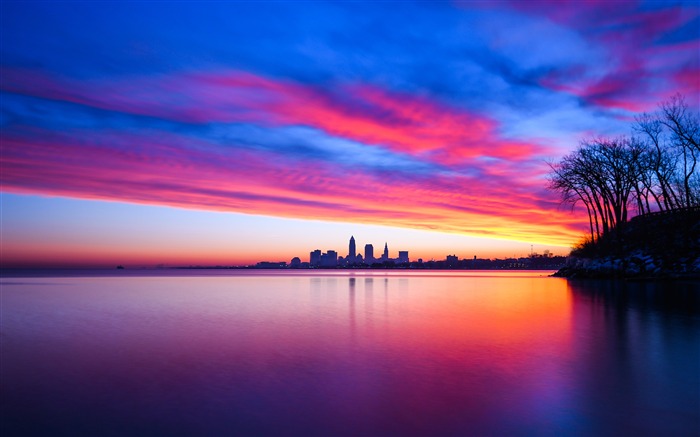 Lago, Puesta de sol, Paisaje urbano, HD, Fotografía Vistas:12785