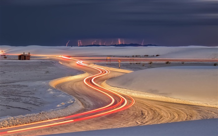 Invierno, Nieve, Carretera, Resplandor Nocturno, Retraso Fotografía Vistas:8743