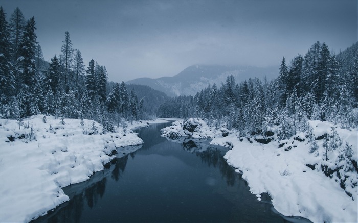 Rio Nevoeiro Neve, Natureza, Noite, Paisagem Visualizações:11012