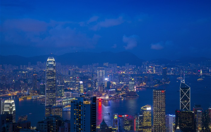 Hong Kong, Victoria Harbour, Noche, HD, Fotografía Vistas:11044