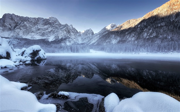 冬、雪の山、湖、ミスト、2019、風景、写真 ブラウズ:9075