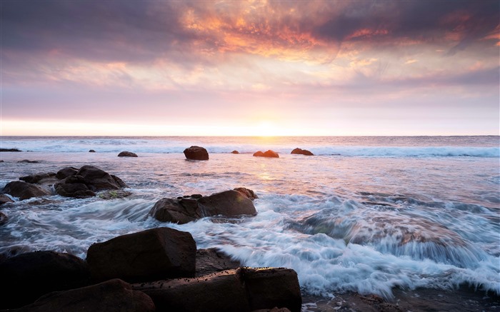 P?r do sol, Mar, Ondas, 2021, Costa, Praia, 5K, Foto Visualizações:5740