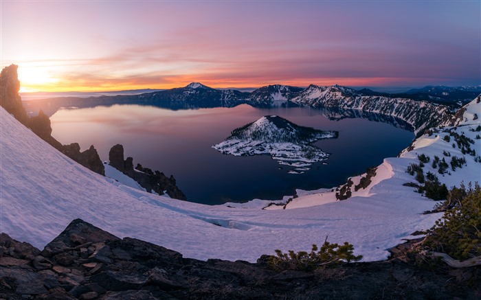 Invierno, Puesta de sol, Lago del cráter, 2022, Islandia, 5K, Foto Vistas:5764