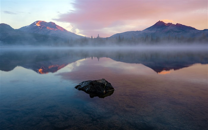 Lac, pierre, brouillard, 2022, paysage, 5k, réflexion Vues:6808