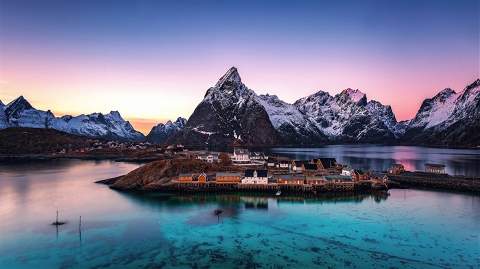 Harbor Sunrise Snowy Mountains 2022 Norway 4K Photo Views:9229 Date:2022/4/5 9:39:13