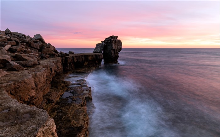 C?te, rochers, été, océan, coucher de soleil, 5k, photo Vues:4233