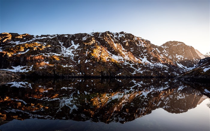 Snowy Hill, hiver, réflexion du lac, Norvège, 5K, photo Vues:3428