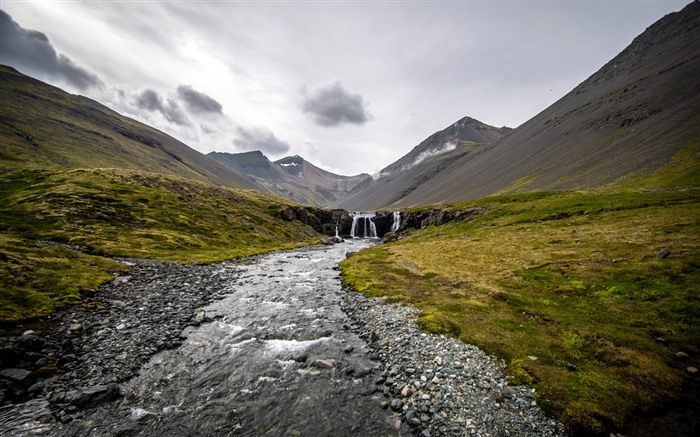 Geleira, desfiladeiro, rio, pedras, montanhas, Noruega, 5k Visualizações:4611