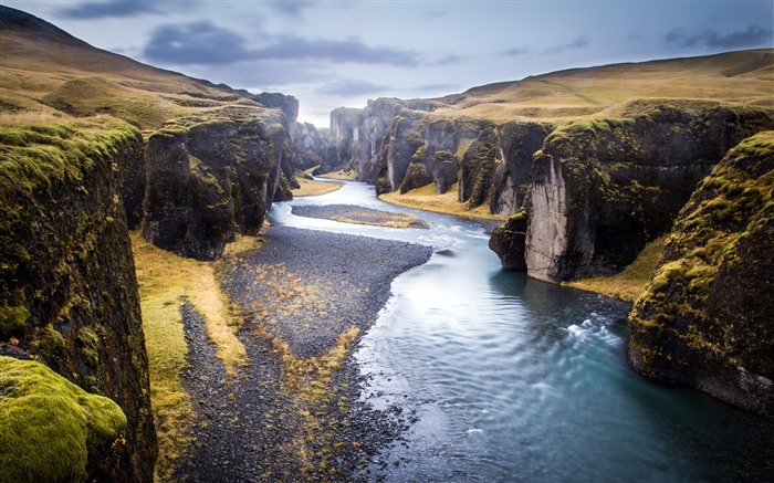 Islande, montagnes, automne, canyon, rivière, 5K Vues:4531