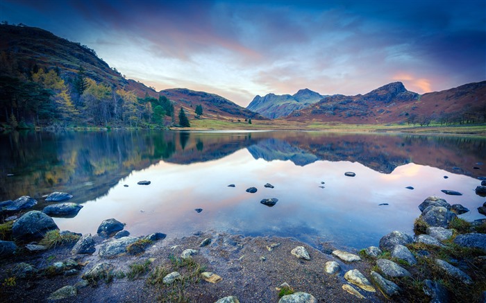 Lago, colinas, pedras, outono, Blea Tarn, Reino Unido, 5k Visualizações:4035