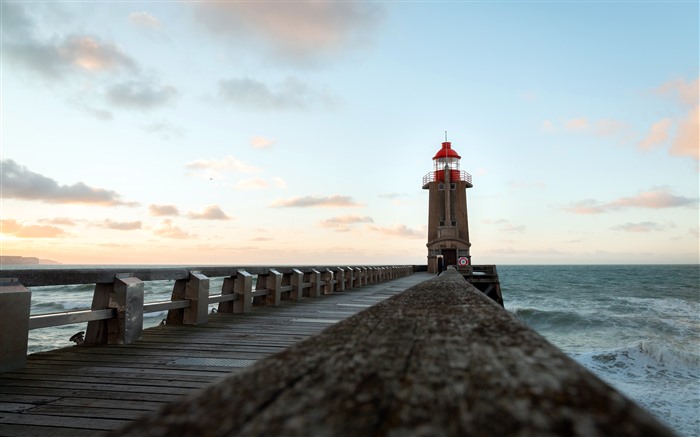 C?te, quai, phare, coucher de soleil, Normandie, Royaume-Uni, 5K Vues:3360