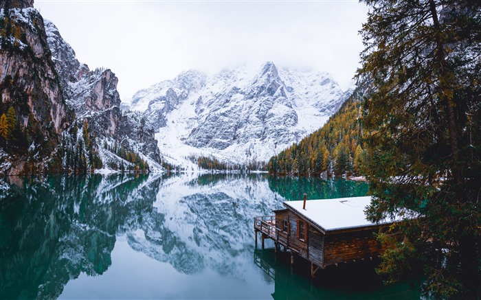 Jungle, lago, casa, inverno, sudtirol, Itália, 5k Visualizações:4315