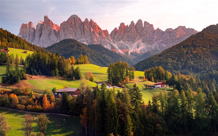 Sunset, automne, montagnes, Funes, BZ, Italie, 5K Vues:6372