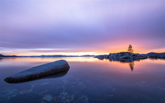 Snow Mountain, Lake, Stones, Island, Sunrise, 5K Vistas:3952