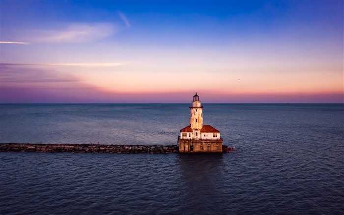 Farol, pôr do sol, Lago Michigan, América do Norte, 5k Visualizações:3637