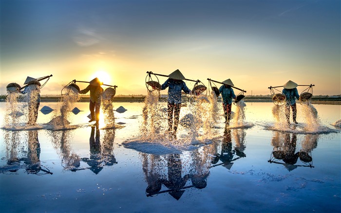 Saltworks, nascer do sol, província de Khanh Hoa, Vietnã, 5k Visualizações:3872