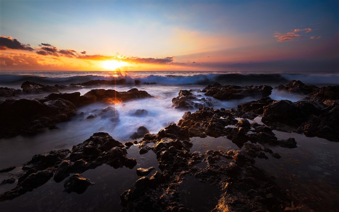 Côte, plage, récif, lever du soleil, lumière du soleil, île de la réunion, 5K Vues:3293