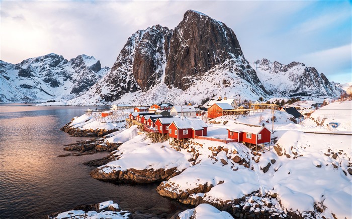 Invierno,Puerto,Pueblo,Montañas,Hamnoy,Noruega,5K Vistas:5455