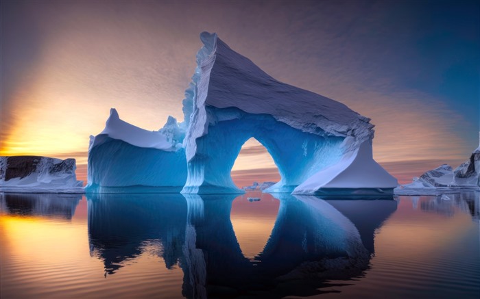 Glaciar azul, océano, puesta de sol, antártica, panorámica, 5K Vistas:7108