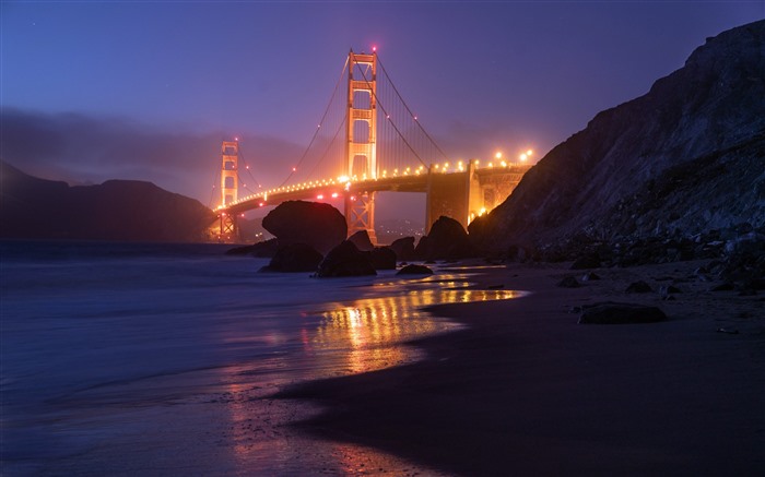 California, Puente Golden Gate, costa, niebla, noche, 5k Vistas:5266