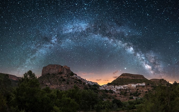 Noite, panorama, Via Láctea, Chulilla, Espanha, Bing, 4K Visualizações:3751