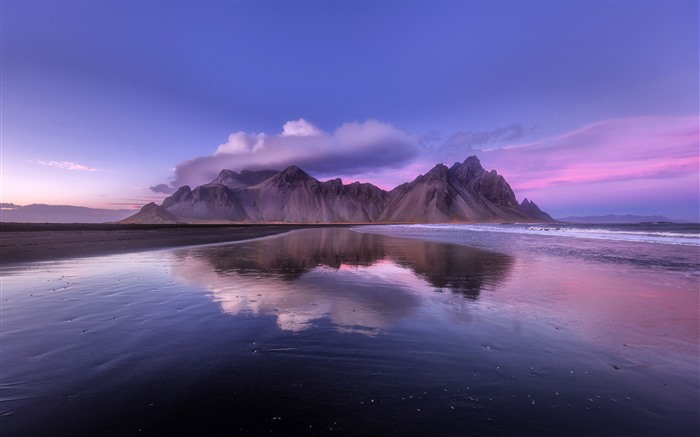 Costa, praia, reflex?o, Vestrahorn Mountain, Islandia, 5k Visualizações:6330