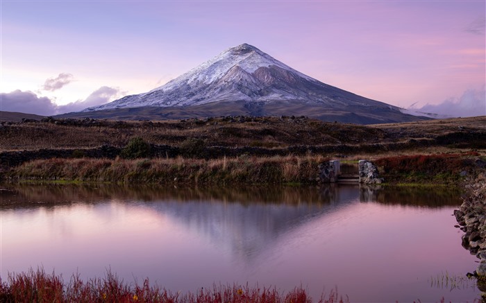 Cotopaxi, vulcão, lago, verão, pôr do sol, Equador, 5k Visualizações:4692